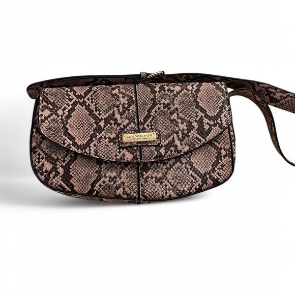 London Fog Brown and Black Shoulder Bag with Snakeskin Pattern - Picture 2 of 3